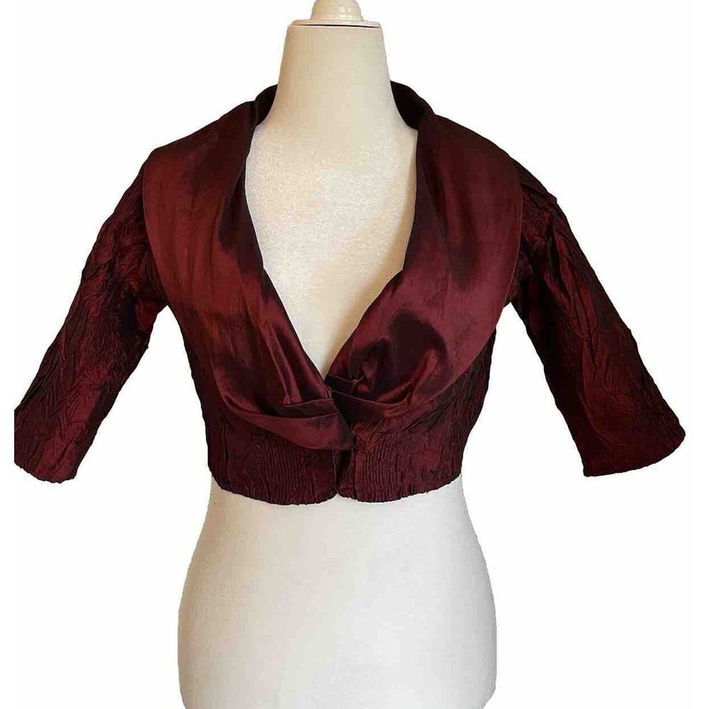 Caelian Shrug, Cropped Cardigan, Bolero, Medium, Burgundy Shawl Collar, Evening